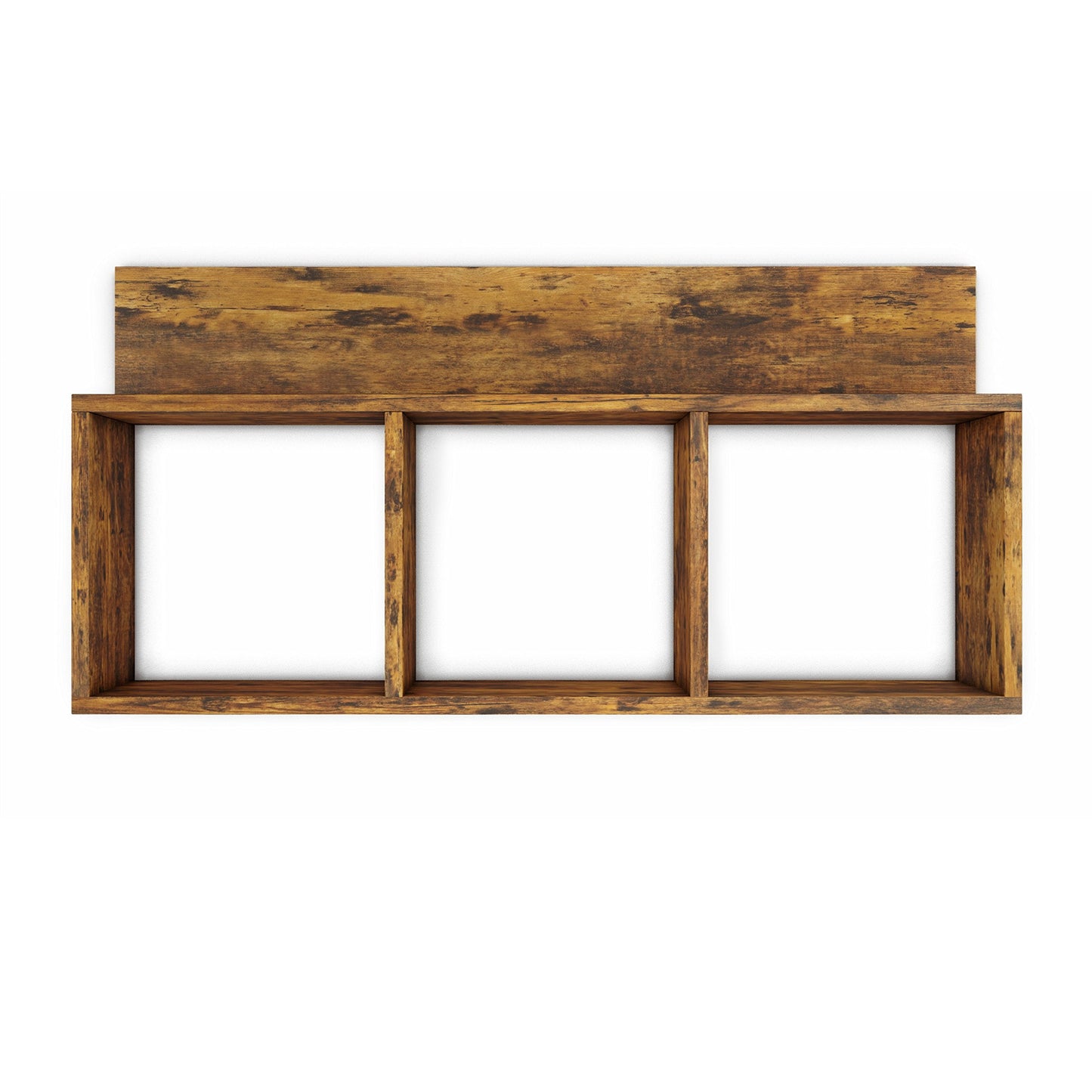 Danya B. Modern 3 Cube Floating Wall Shelf with Display Ledge - Easy to Hang Wall Mounted Triple Cubby Shelf (Aged Pine)