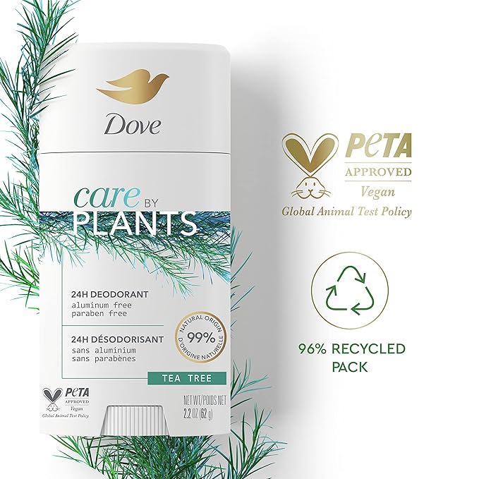 Dove Care by Plants Deodorant Stick for long-lasting deodorant protection Tea Tree aluminum free deodorant 2.6 oz 3 Count