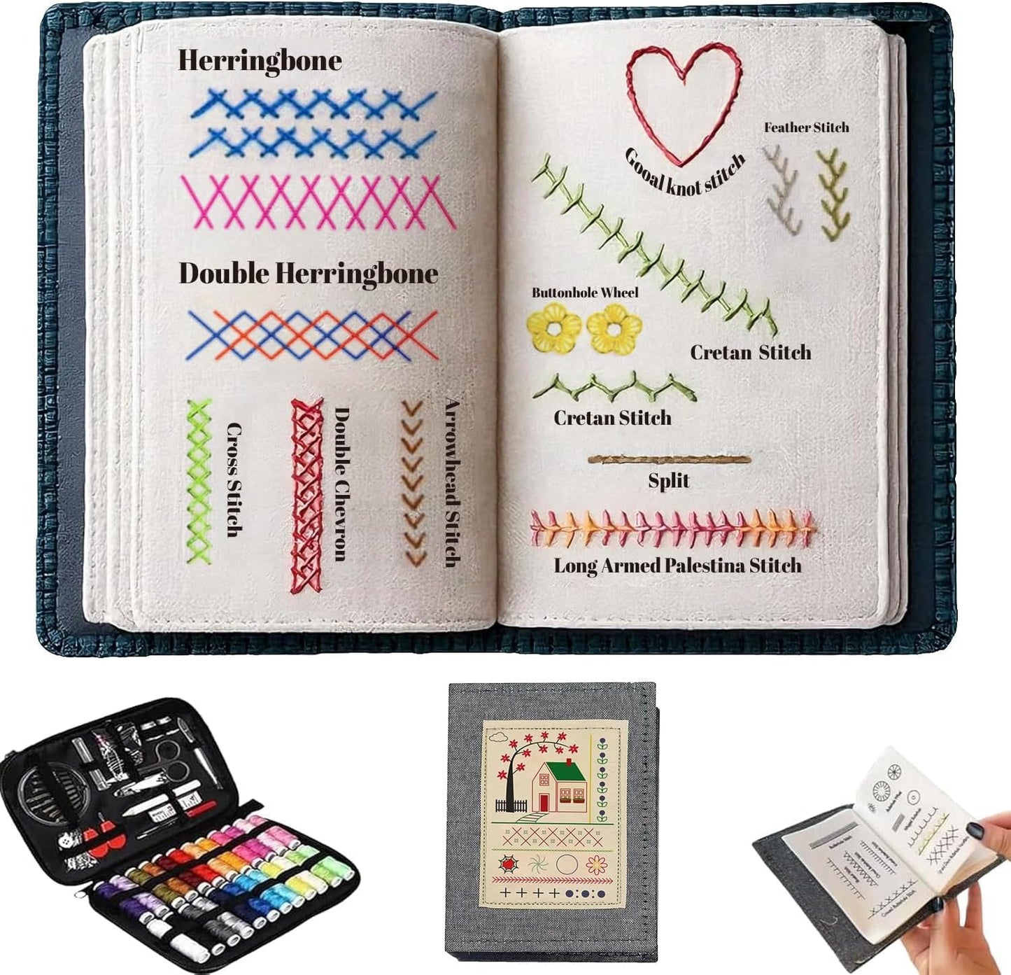 DELRRYJ 2026 Upgraded Embroidery Stitch Book Kit, 108 Patterns with Tools & Tutorials, Beginner Embroidery Kit, Portable All in One Hand Embroidery Book for Adults & DIY Craft Lovers
