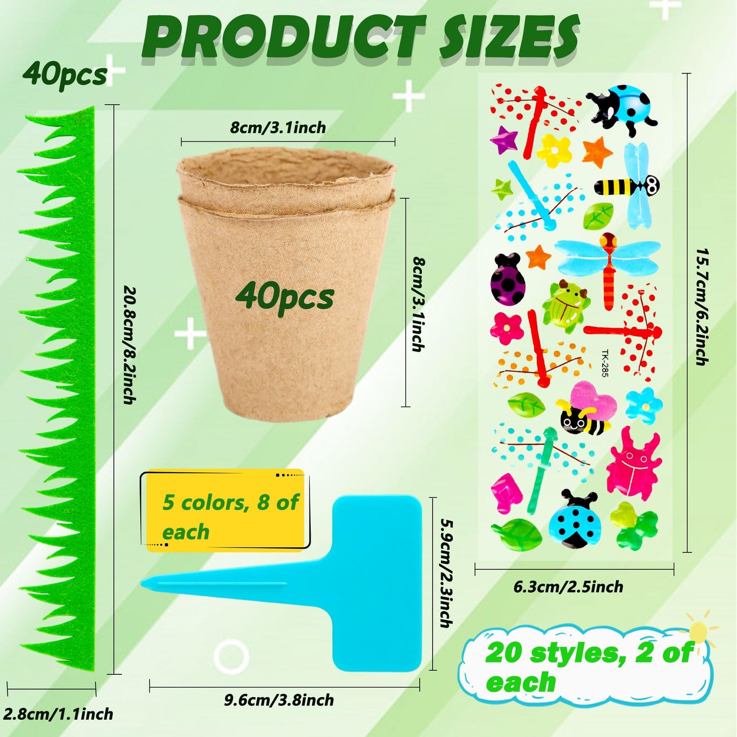 40 Set Garden Paper Craft Kit Include Round Paper Flowerpots Stickers Customized Self Adhesive Small Grass Labels DIY Flower Planting Pots Kit for Flower Plant Spring Summer Earth Day DIY Crafts