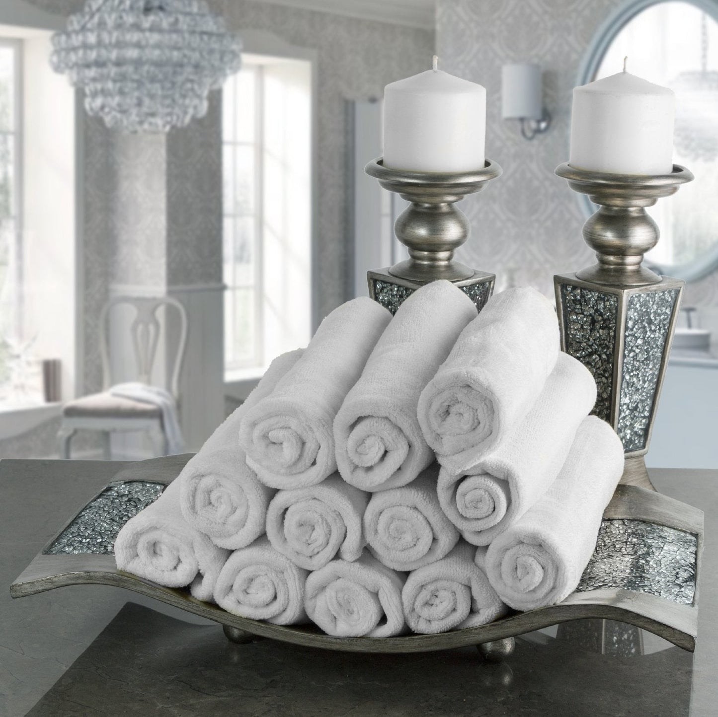 Creative Scents Schonwerk Silver Centerpiece for Dining Room - Crackled Mosaic Design Decorative Tray - Home Decor - Coffee Table Decorations Centerpiece for Dining/Living Room - Great Gift Idea