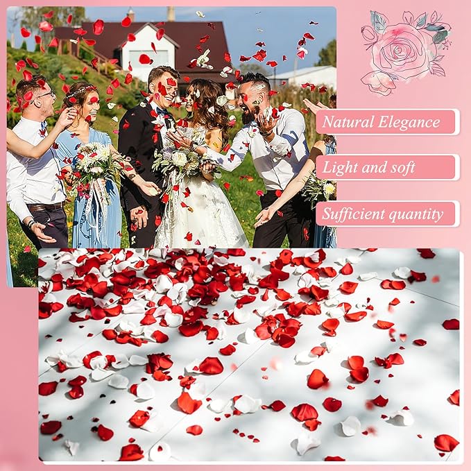 240 PCS Real Dried Red White Rose Flower Petals Confetti 2.11oz Freeze Preserved Flower Petals for Wedding Party Decor Proposal Centerpieces Valentine's Day Romantic Night Decor