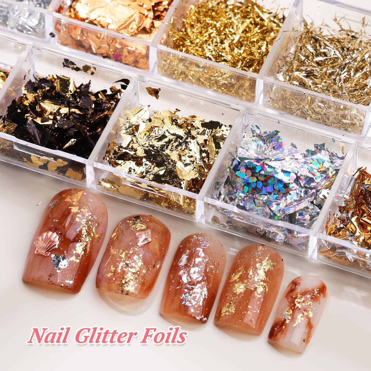 15 Boxes Nail Rhinestones Gems Kit,Gold/Silver Metal Studs,Mixed Sizes Flatback Crystals Rhinestones,Half Pearls,Sequins,Foil Flakes with Tweezers & Dotting Tools for DIY Manicure