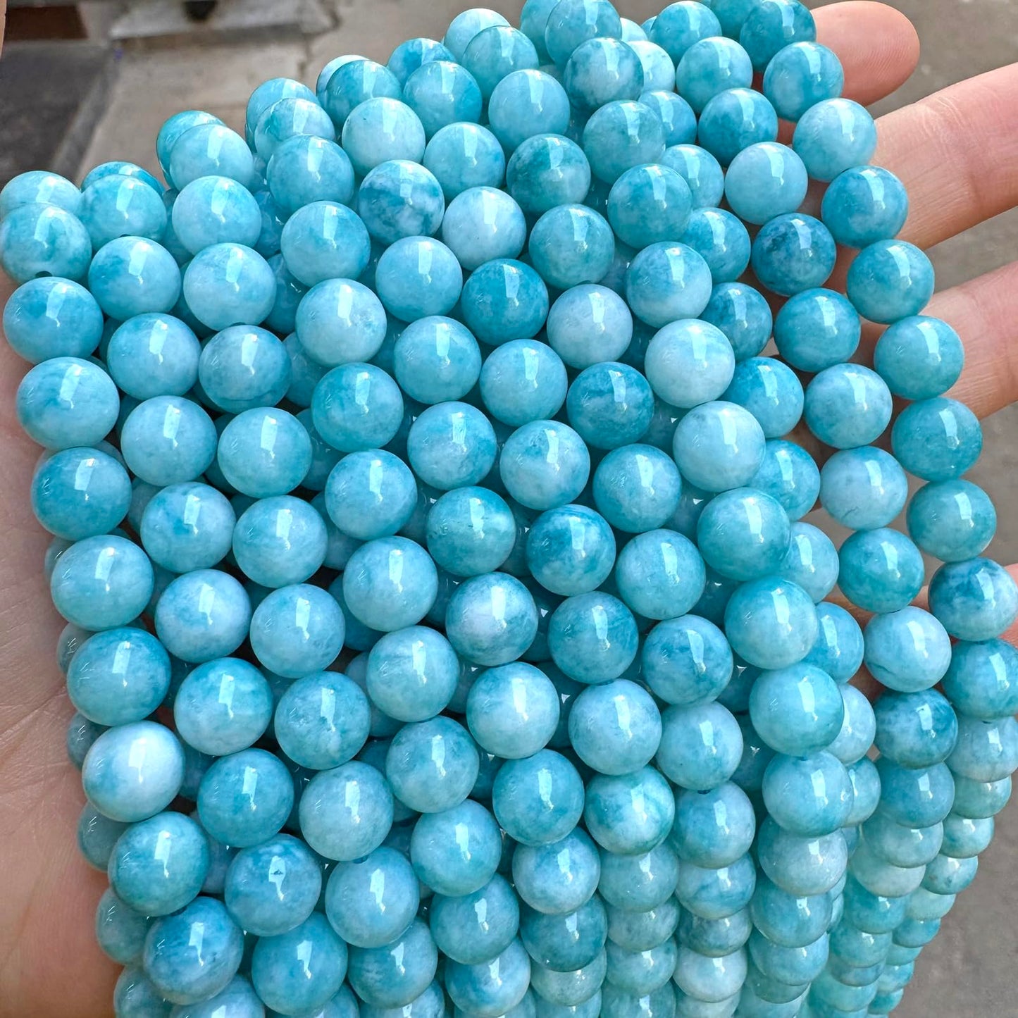 45pcs 8mm Natural Stone Beads Larimar Blue Stone Round Loose Beads for Jewelry Making DIY Bracelets Necklace