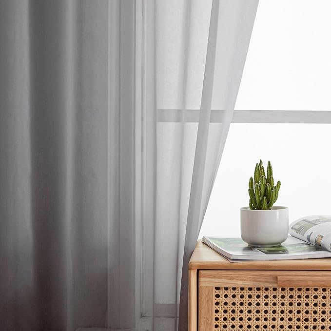Simplebrand Rod Pocket Top Solid Voile Sheer Curtains for Bedroom, 54 Inch Length Drapes Set of 2, Lightweight and Light Filtering Elegant Ivory Curtains Panels Window Treatment, 42W×54L, Grey