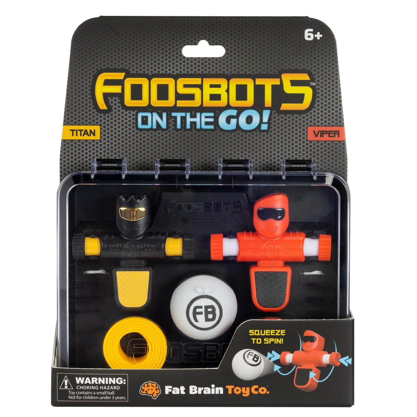 Fat Brain Toys Foosbots On the Go Tabletop Trickshot Game, 2 Player Soccer Toys, Games for Kids Ages 6+