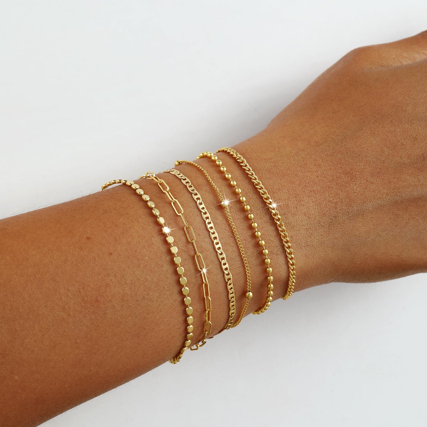 VIROMY Gold Bracelets for Women Waterproof,14K Gold Plated Layered Stackable Bracelet Adjustable Size Jewelry Sets Gifts 6PCS