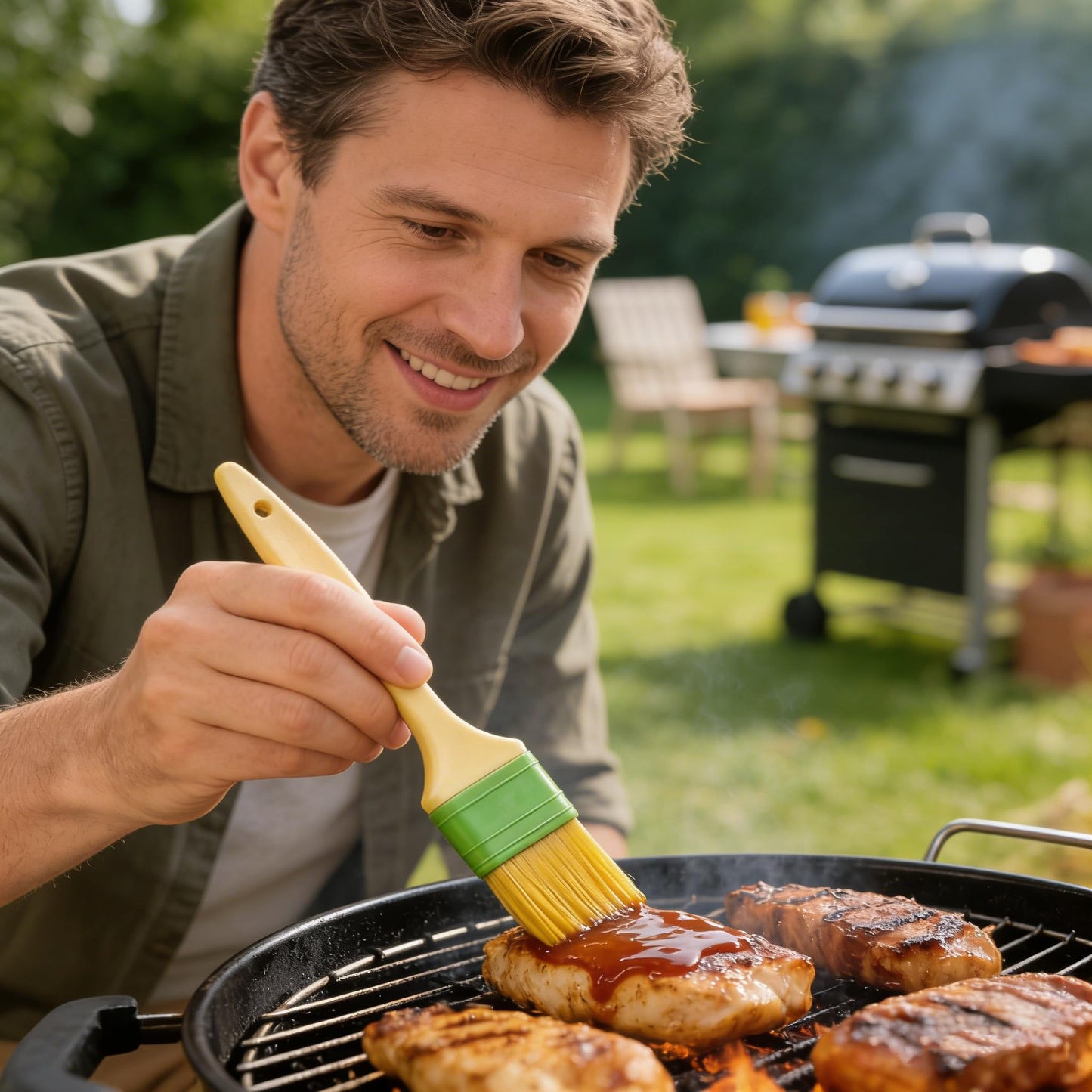 Cnxhmbru BBQ Grill Brush Set with Wire Scraper and Basting Brushes, 3-Piece, 1 in and 2 in Pastry Brushes for Cooking