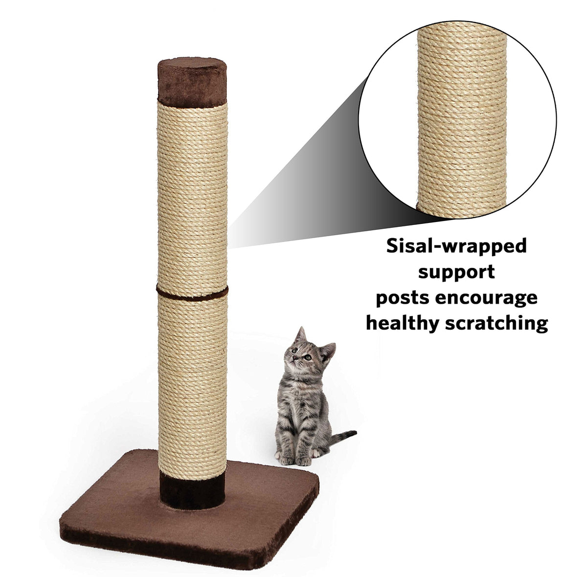 MidWest Homes for Pets Feline Nuvo Grand Forte Scratching Post, 41 Inches Tall, Heavy-Duty Sisal Post with Wide Base, Thick Brown Faux Fur, for Large and Multi-Cat Households