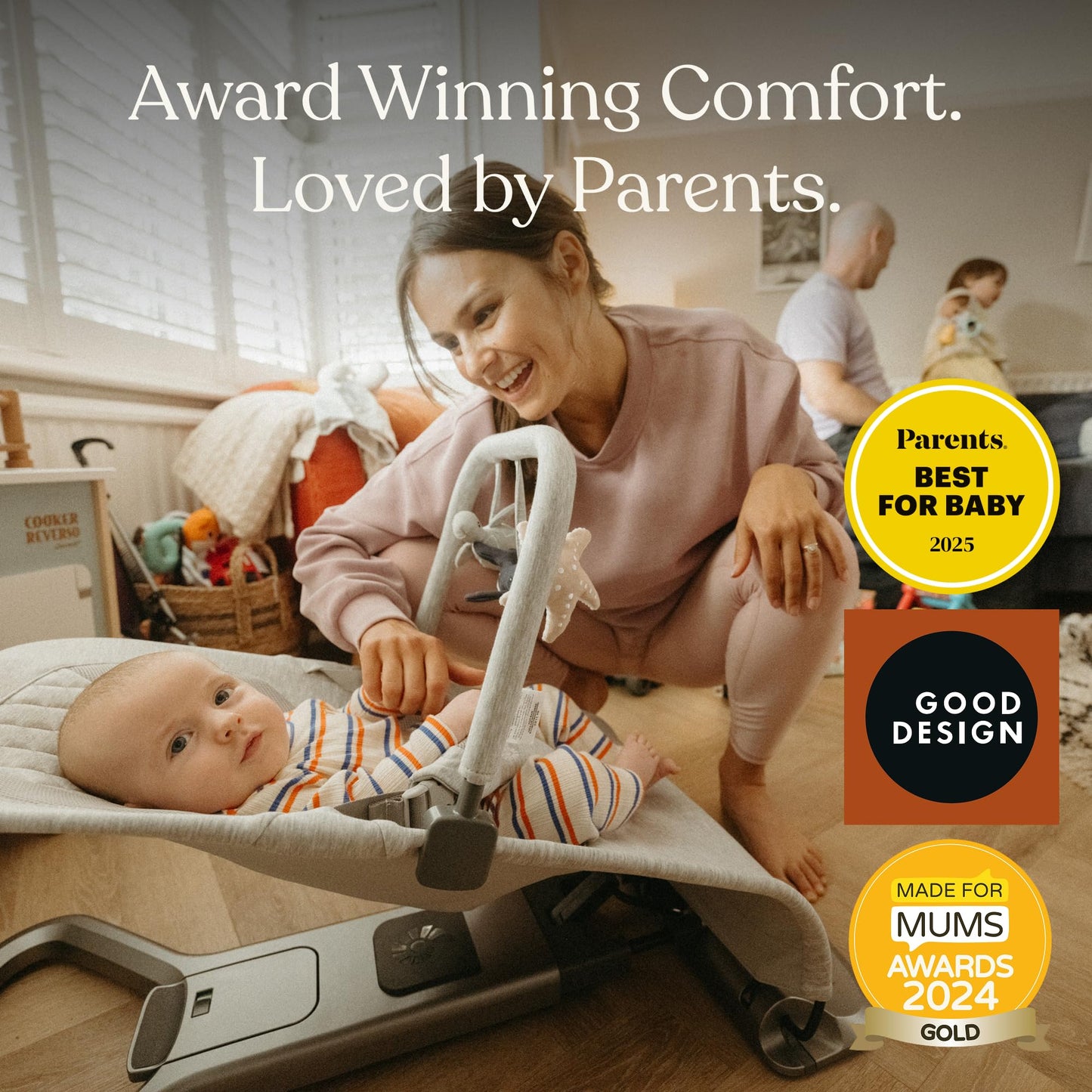 Ergobaby Evolve 3-in-1 Bouncer Seat for Babies and Toddlers 5.5-25lbs - Multi Position Baby Rocker Seat with Adjustable Heights, Secure Harness, Newborn Insert - Sage Green