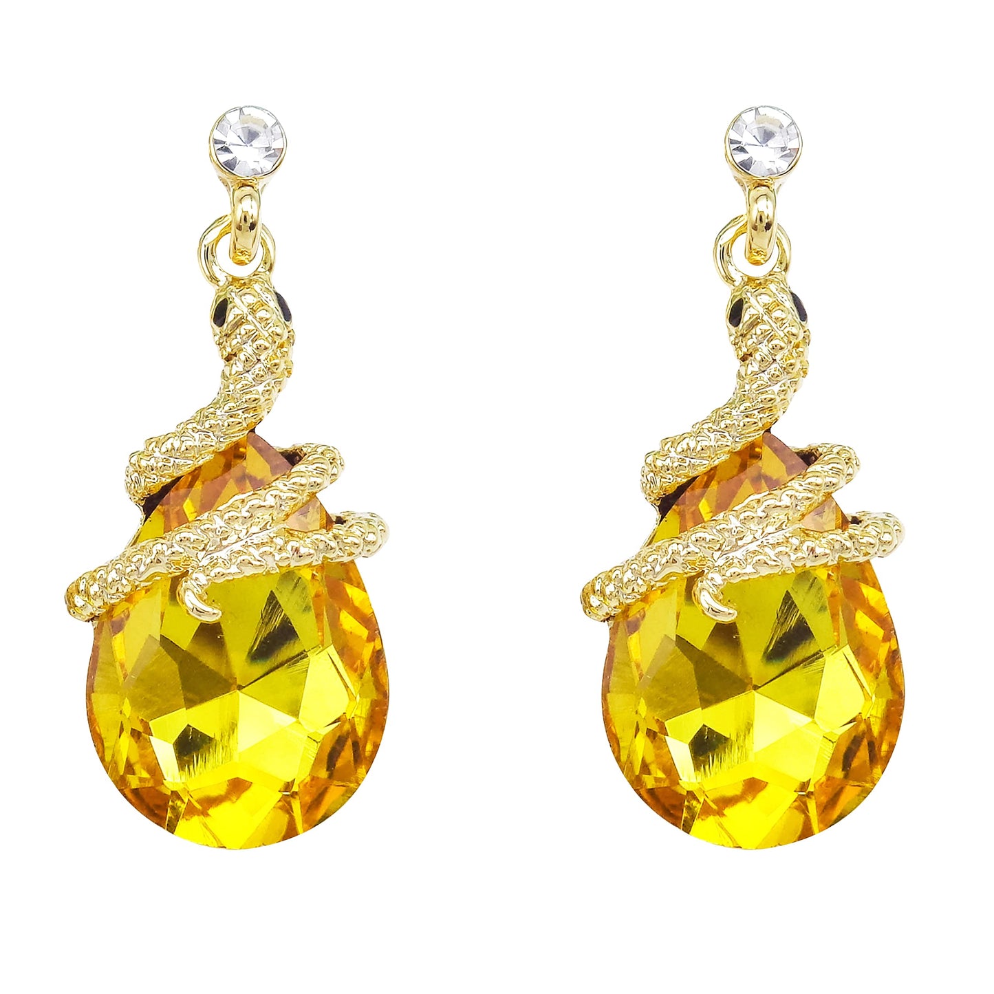 Navachi 18k Gold Plated White Crystal Curly Snake Golden Zircon Drop Dangle Az2346 Stud Earrings