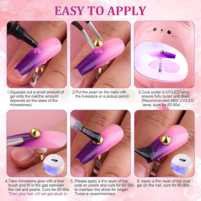 Belleboost Gold Nail Charms and Gems, Half Round Flatback Pearl Nail Charms, Nail Pearls Rhinestones Kit Gold Beads for Nails with Pickup Pencil and Tweezer for DIY Nail Art, Face Makeup and Crafting