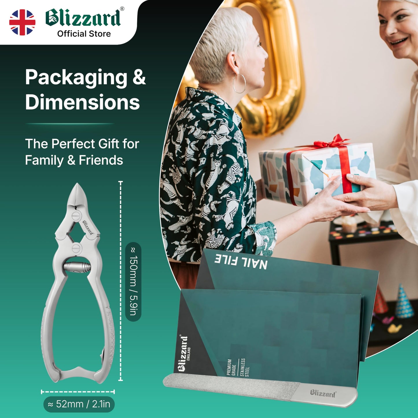 Blizzard Toenail Clippers - Podiatrist Toe Nail Clippers for Thick Nails for Seniors - German Forged Nail Cutter - Heavy Duty Double Action Nail Clippers for Men with Toenail File - 6" Barrel Spring