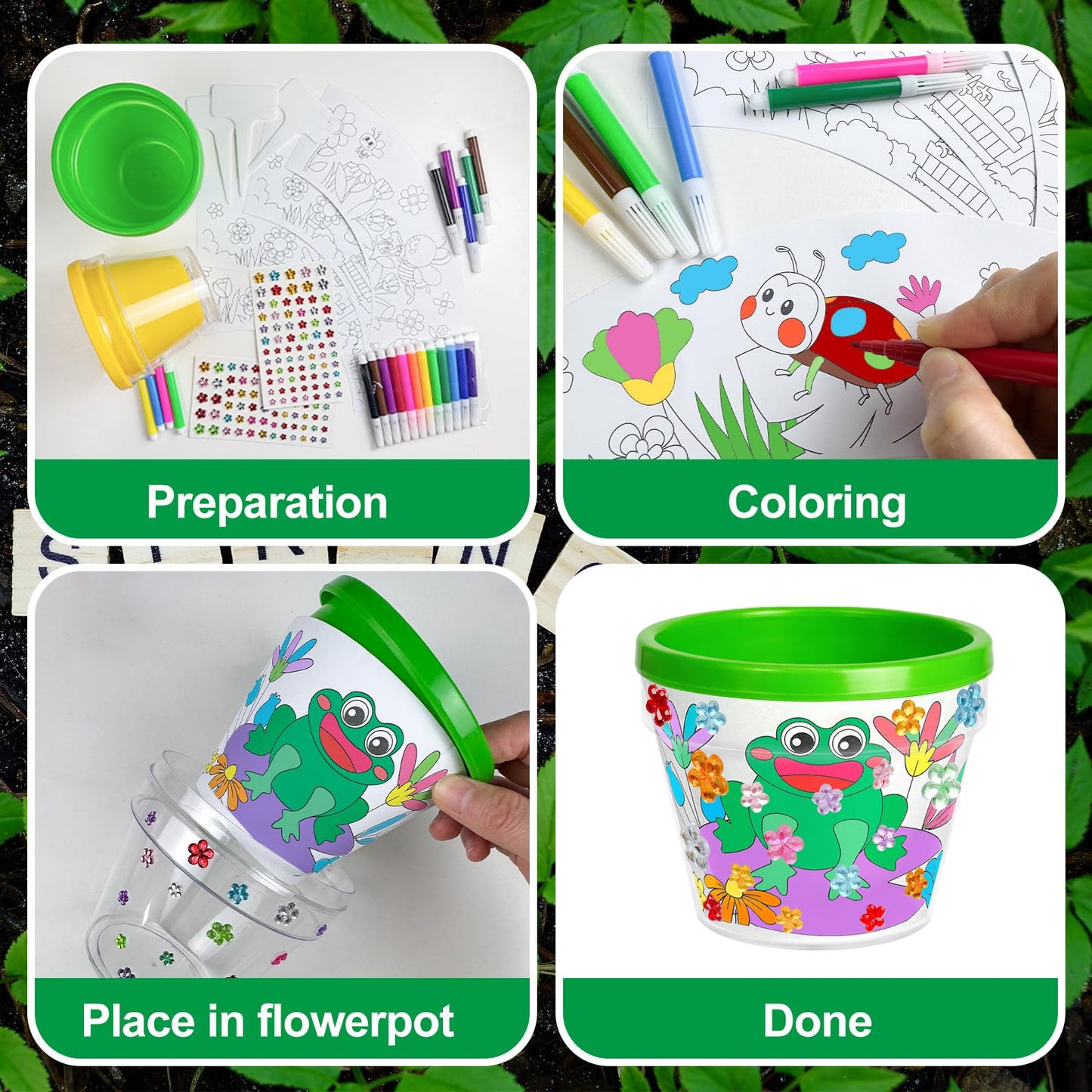 Cinrobiye 12 Set Garden Pot Craft Kit, DIY Paintable Flower Pots Bulk Small Planter Kit with Stickers Plant Labels for Spring Gardening Activities Party Craft Supplies