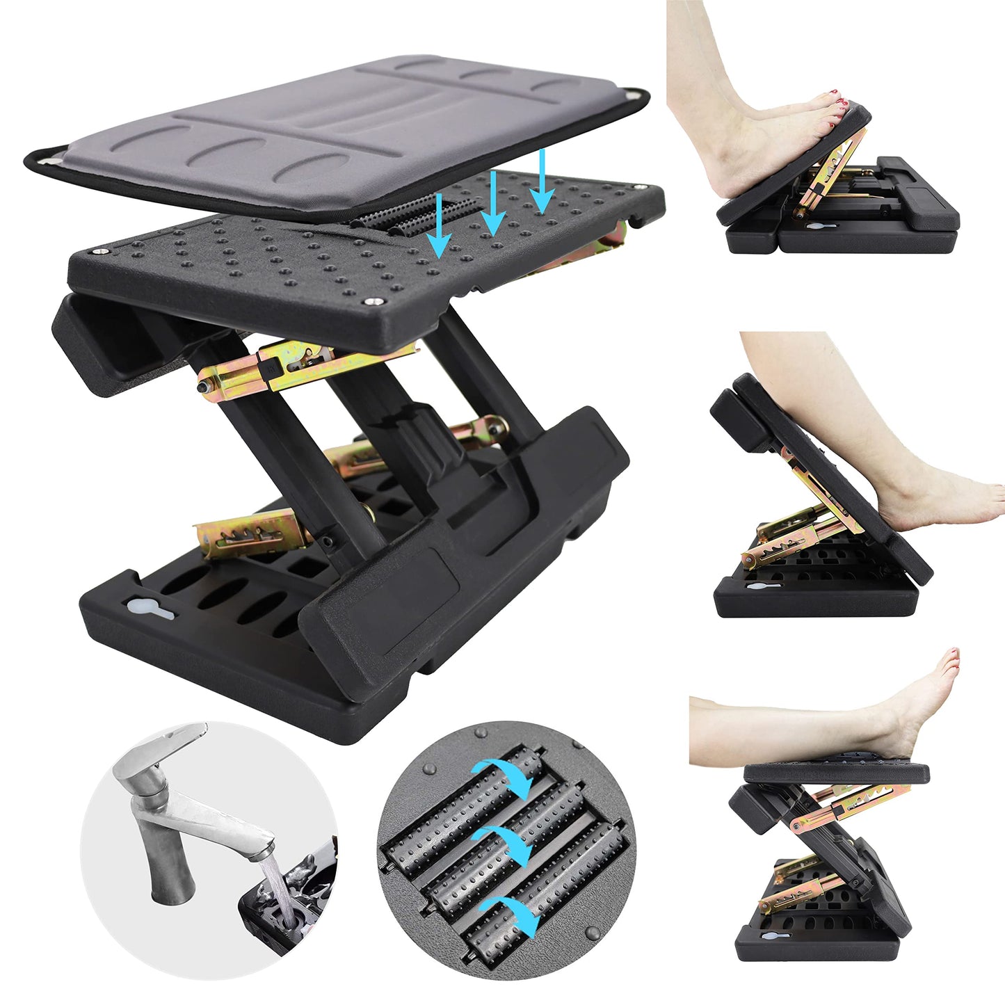 Vhelyom Foot Rest for Under Desk at Work,Height Adjustable footrest,with Massage Roller and Soft Pad,Foldable,Ergonomic,for Car,Office,Computer,Gaming,Adjustable Metal Frame,All-Season Use(Grey)