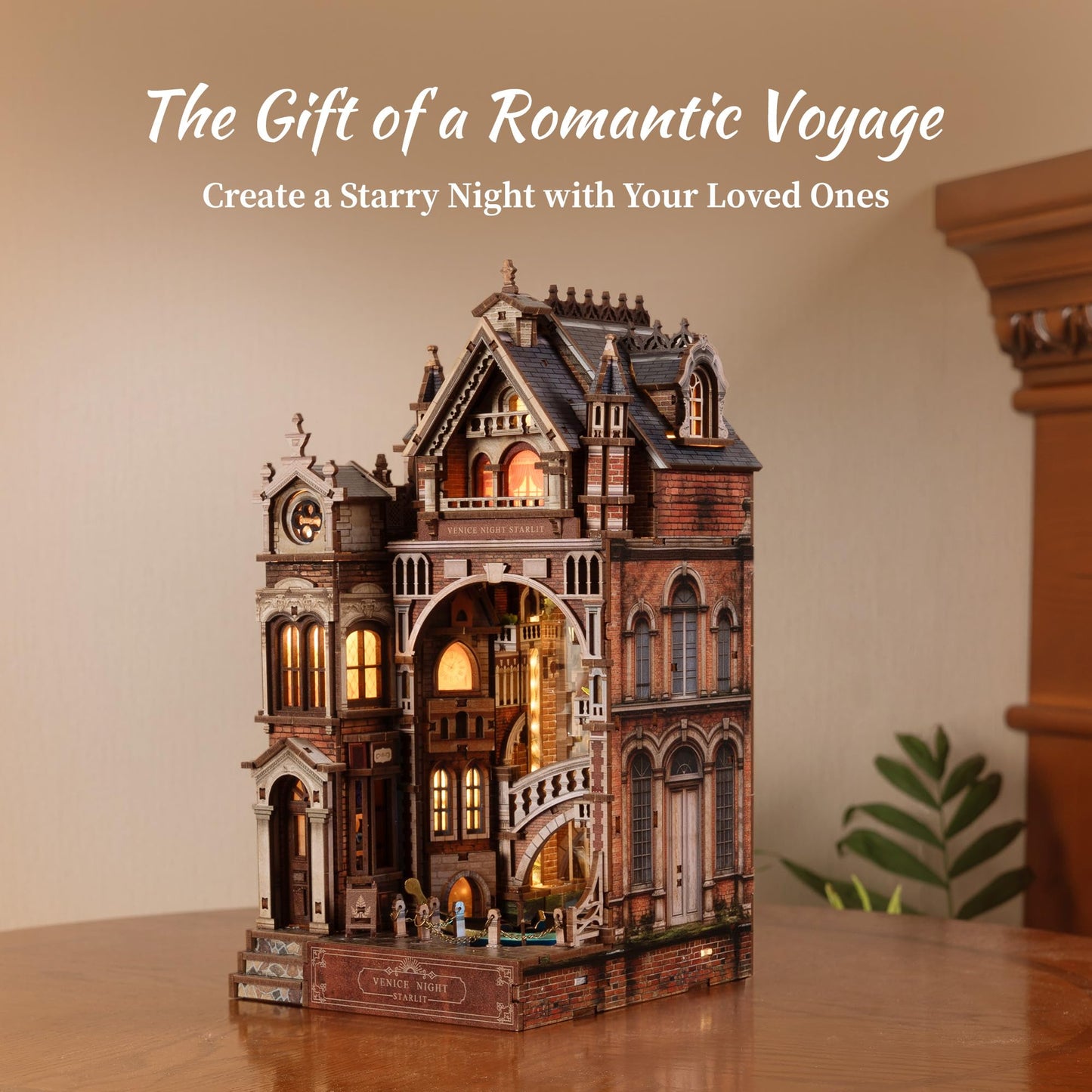 FUNPOLA Venice Night Starlit Book Nook Kit – LED 3D Wood Puzzle with Infinity Mirror – DIY Bookshelf Decor, Miniature Craft Gift for Kids and Adults