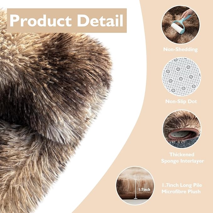 Tie-Dyed Coffee Fluffy Round Rug,Soft Area Rugs for Girls Room,Shaggy Rugs 3'X3' for Living Room,Non Slip Circle Rug for Kids Bedroom,Shag Plush Nursery Carpets,Fuzzy Rug for Dorm,Room Decor Carpet