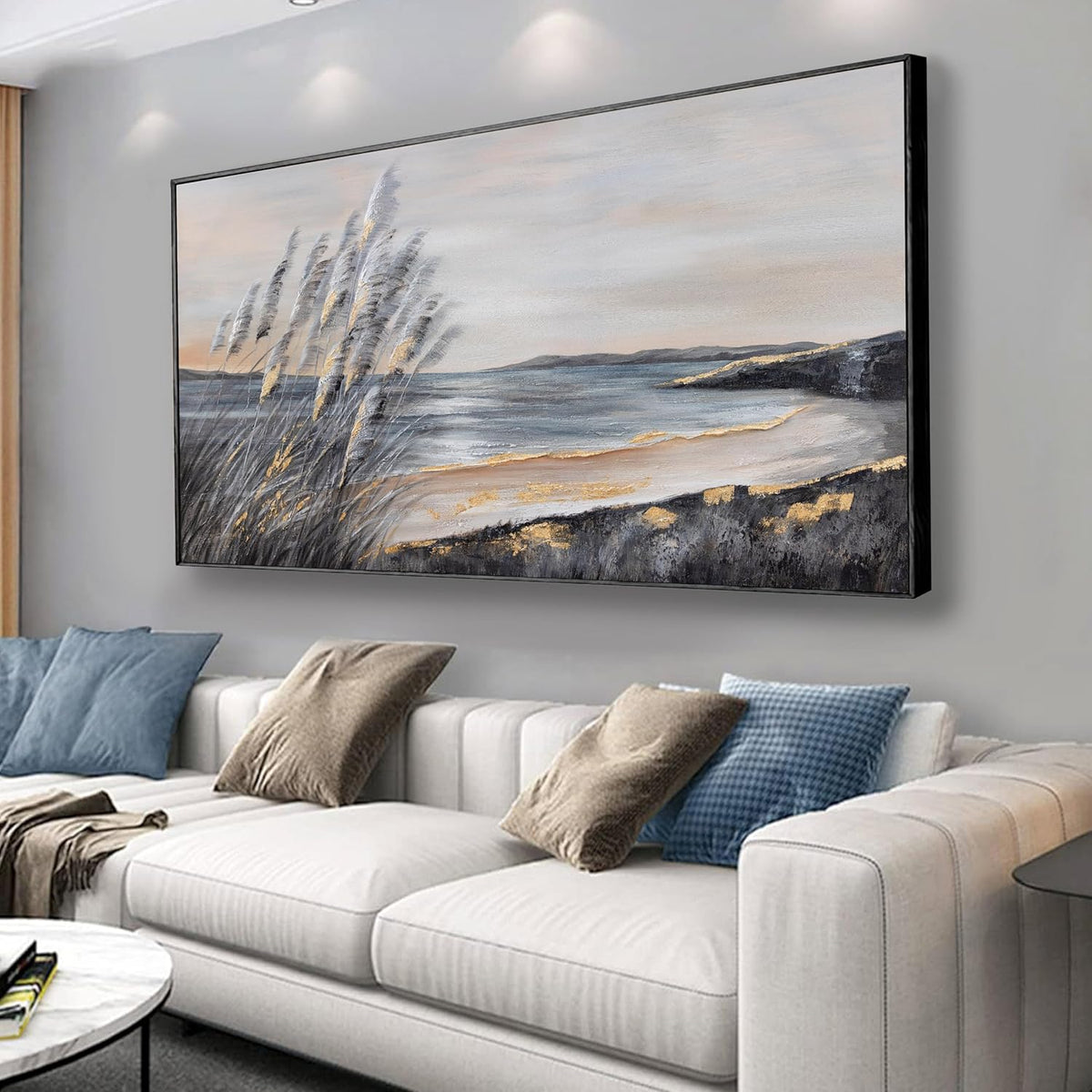 Yuaxker Large Ocean Wall Art Black and Gold Wall Decor Framed Hanging Canvas Painting Modern Aesthetic Artwork for Living Room Bedroom Dining Room Office Home Decor 30x60 Inch