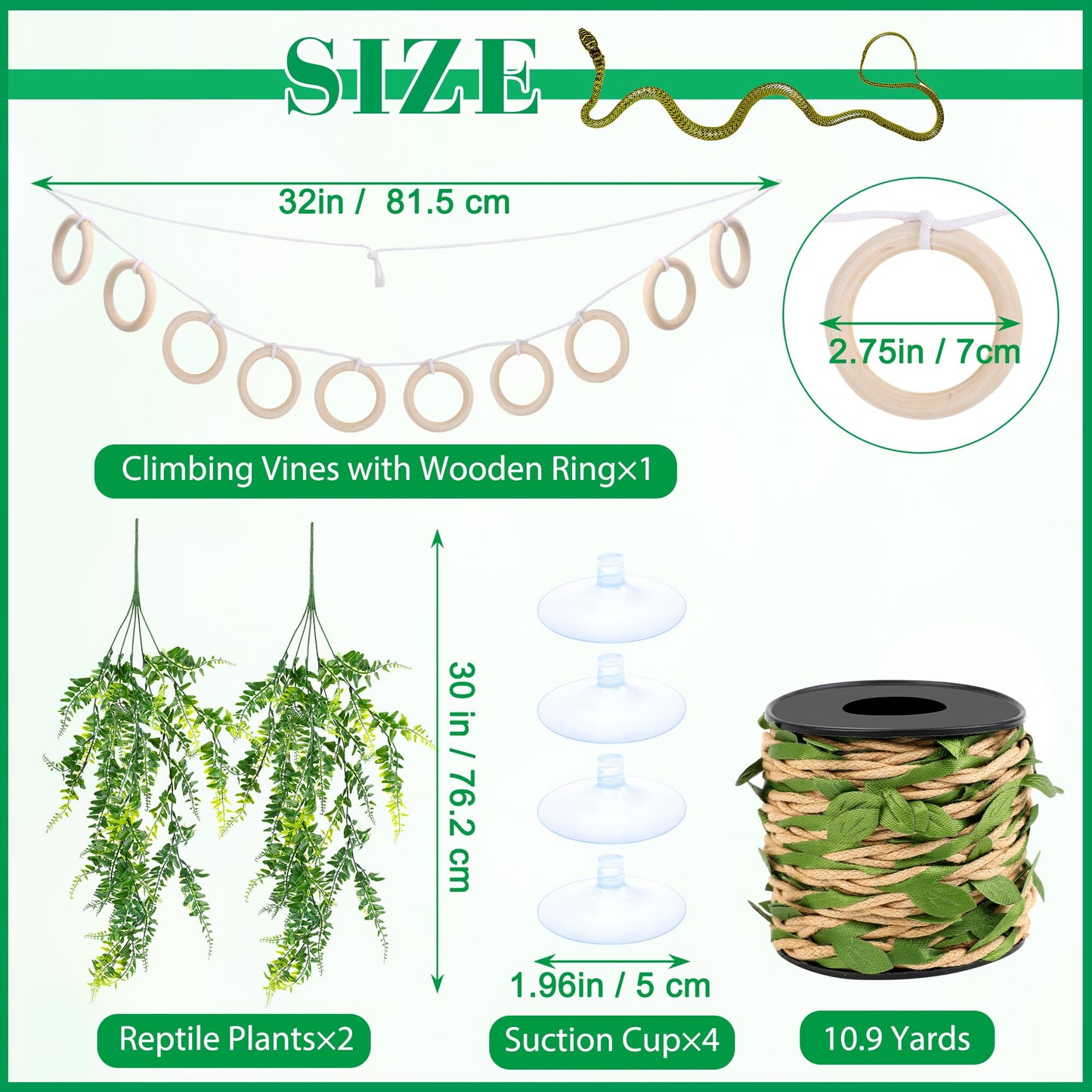 Coldairsoap Snake Climbing Vines with Reptile Plants Kit, Handcrafted Jungle Vines, Snake Enclosure Accessories for Ball Pythons, Corn Snakes, Bearded Dragon, Chameleon, Lizard, Snake Enrichment Toys