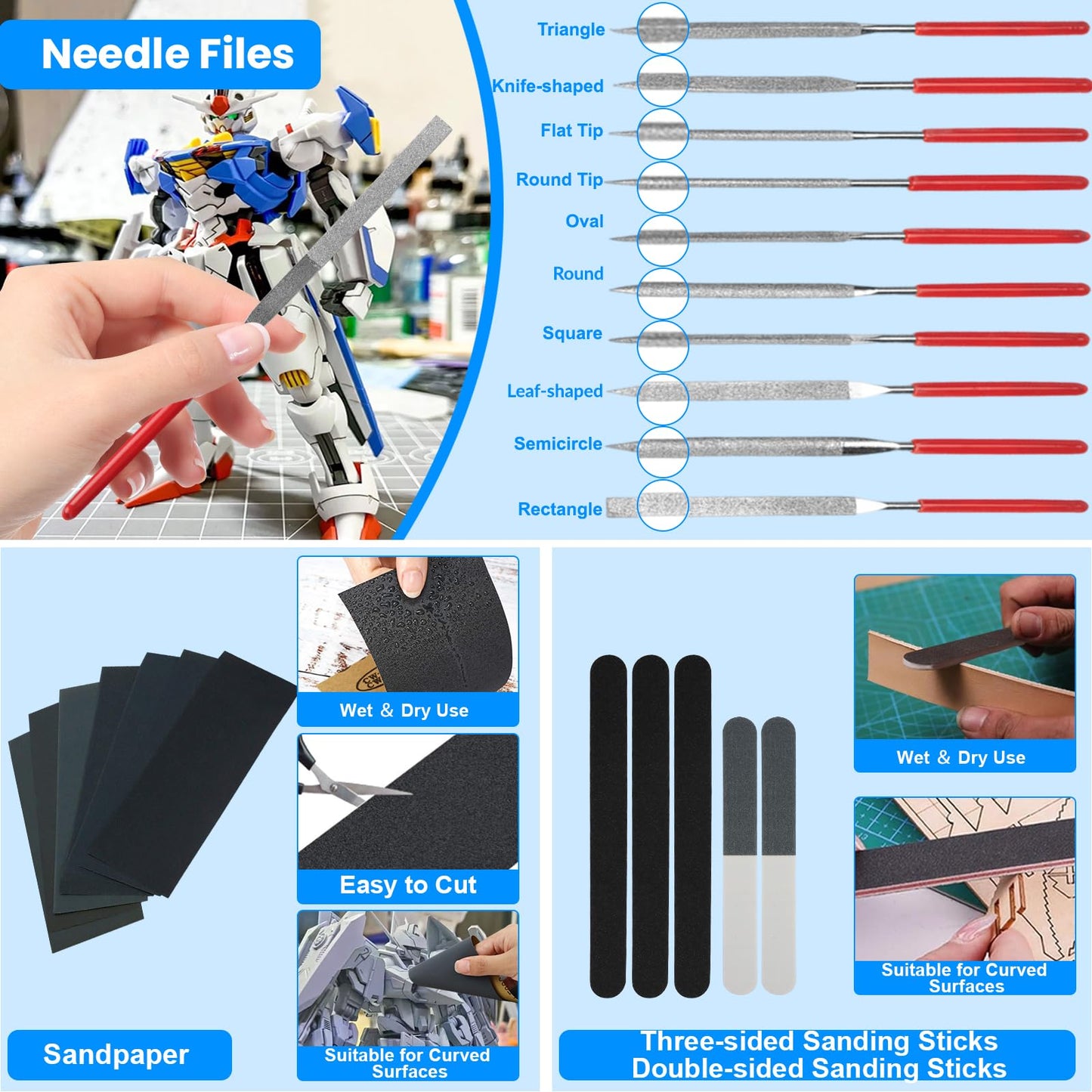 Gundam Tool Kit, 192 Pcs Professional Model Tool Kit for Gundam, Modeling Tools for Models with Decals Sticker Operated Box, Model Building Tools Hobby Tools Craft Set for Repairing Fixing Painting