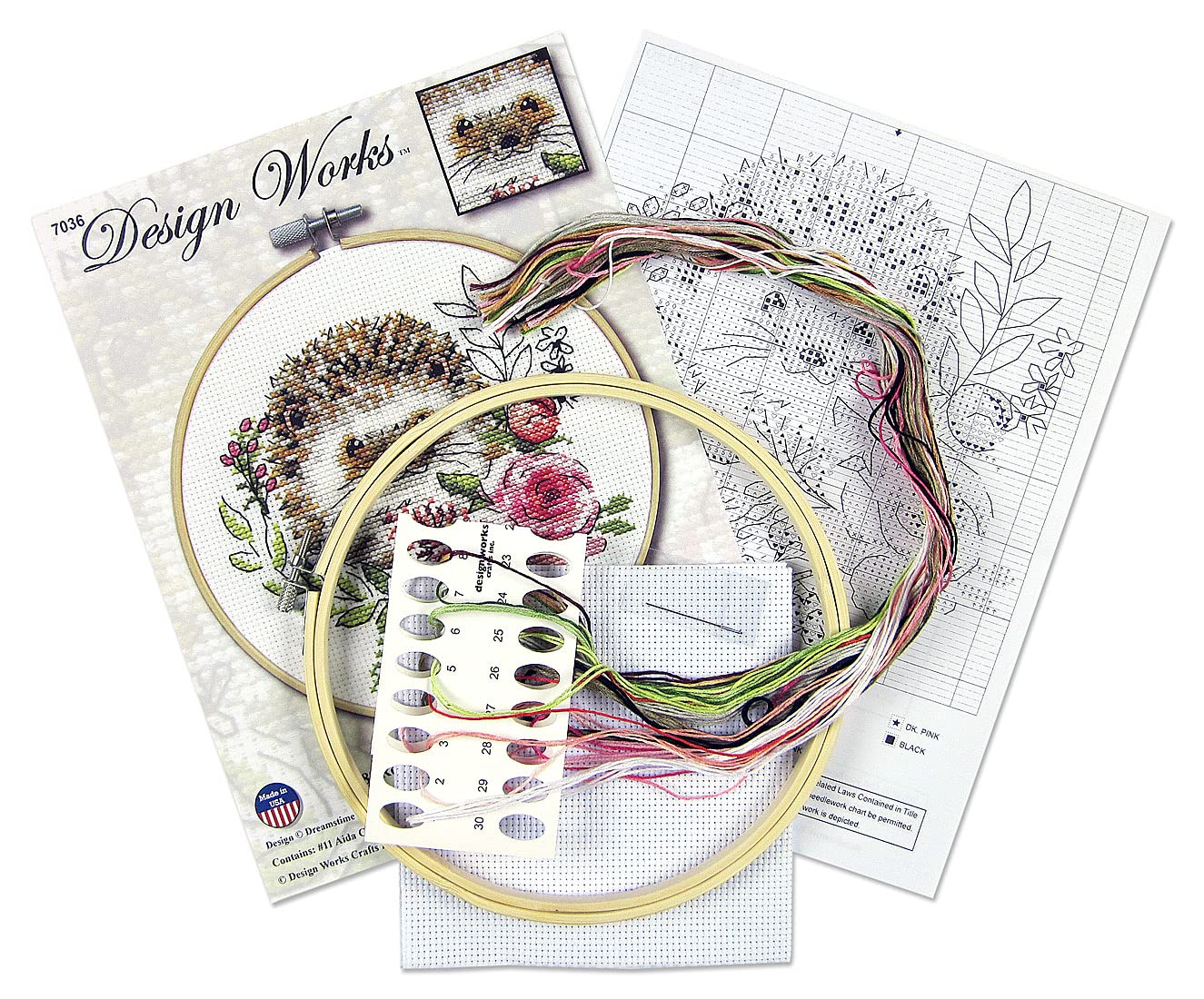 Design Works Hedgehog Counted Cross Stitch Kit – Adorable Animal Needlecraft Kit with Fabric, Thread & Needle – 6" x 6" Finished Size
