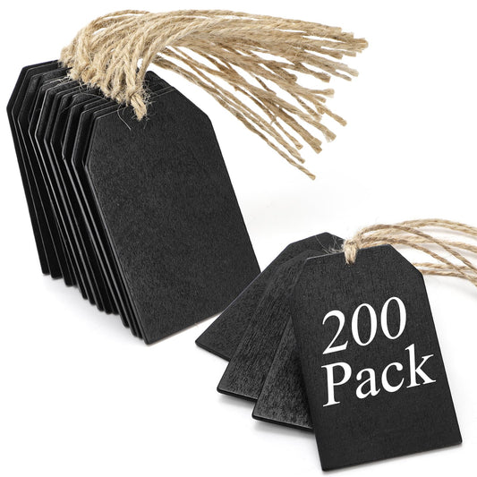 TOPZEA 200 Pieces 3"x2" Wood Chalkboard Tags Bulk, Double-Sided Hanging Name Labels Mini Chalkboard Sign with String for Christmas Stocking, DIY Gift, Party Favors & Craft Supplies