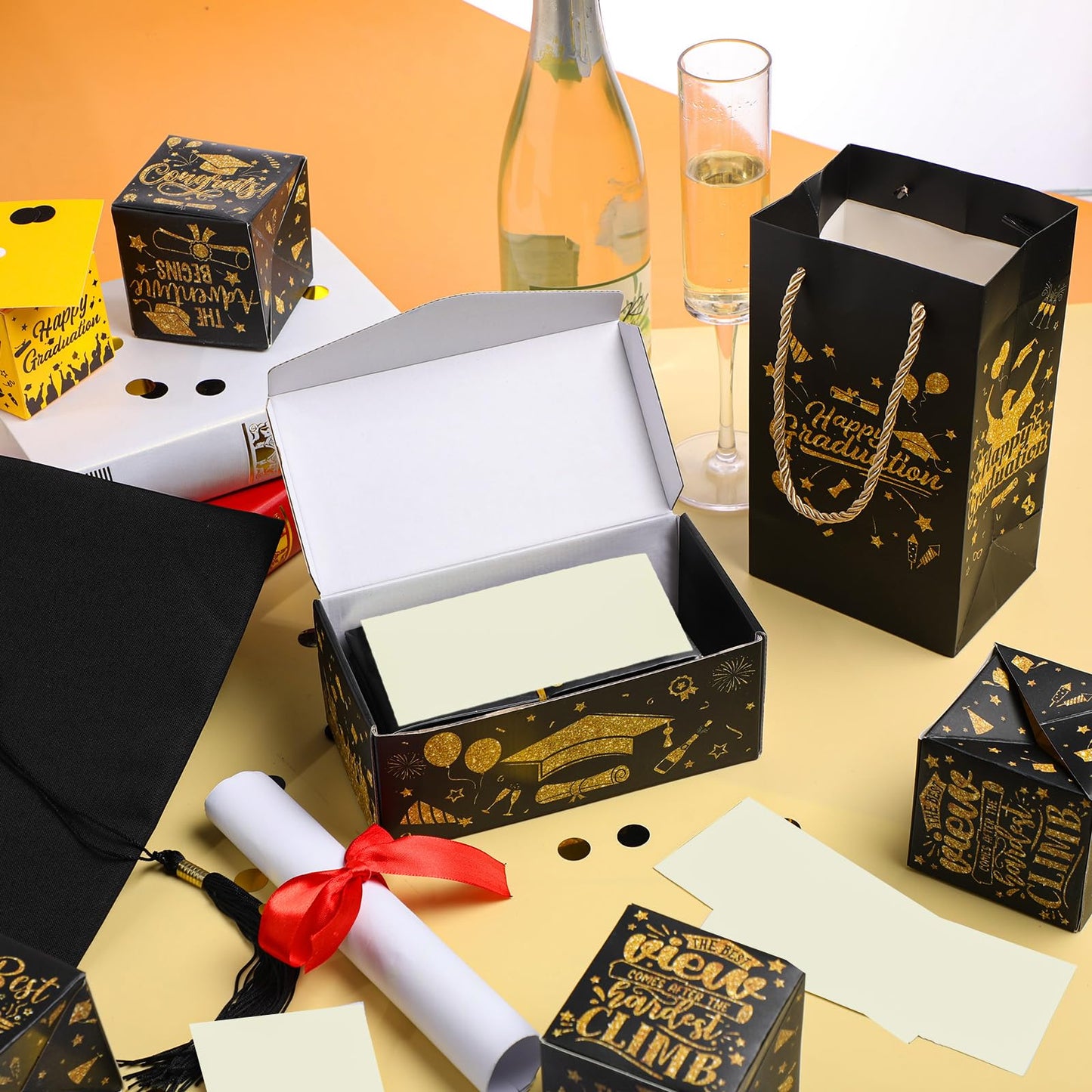Tenceur 14 Pcs 2026 Graduation Explosion Gift Boxes 12 Bounces Exploding Money Box DIY Congrats Grad Folding Bouncing Gift Box Money Cash Explosion Gift Box for Grad College Party Favors(Black Gold)