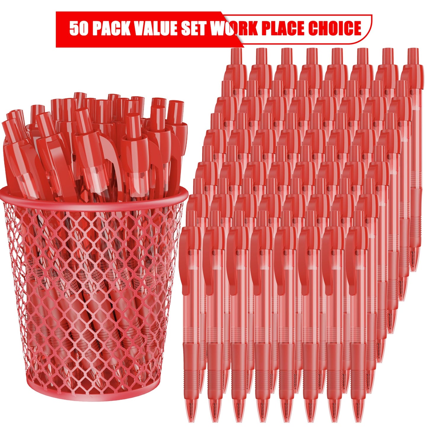 deegtran Pens Bulk, 50 Pack No Bleed Red Ink Click Pens with Soft Grip, Wholesale Retractable Ballpoint Pens for Office School, Medium Point Smooth 1.0MM