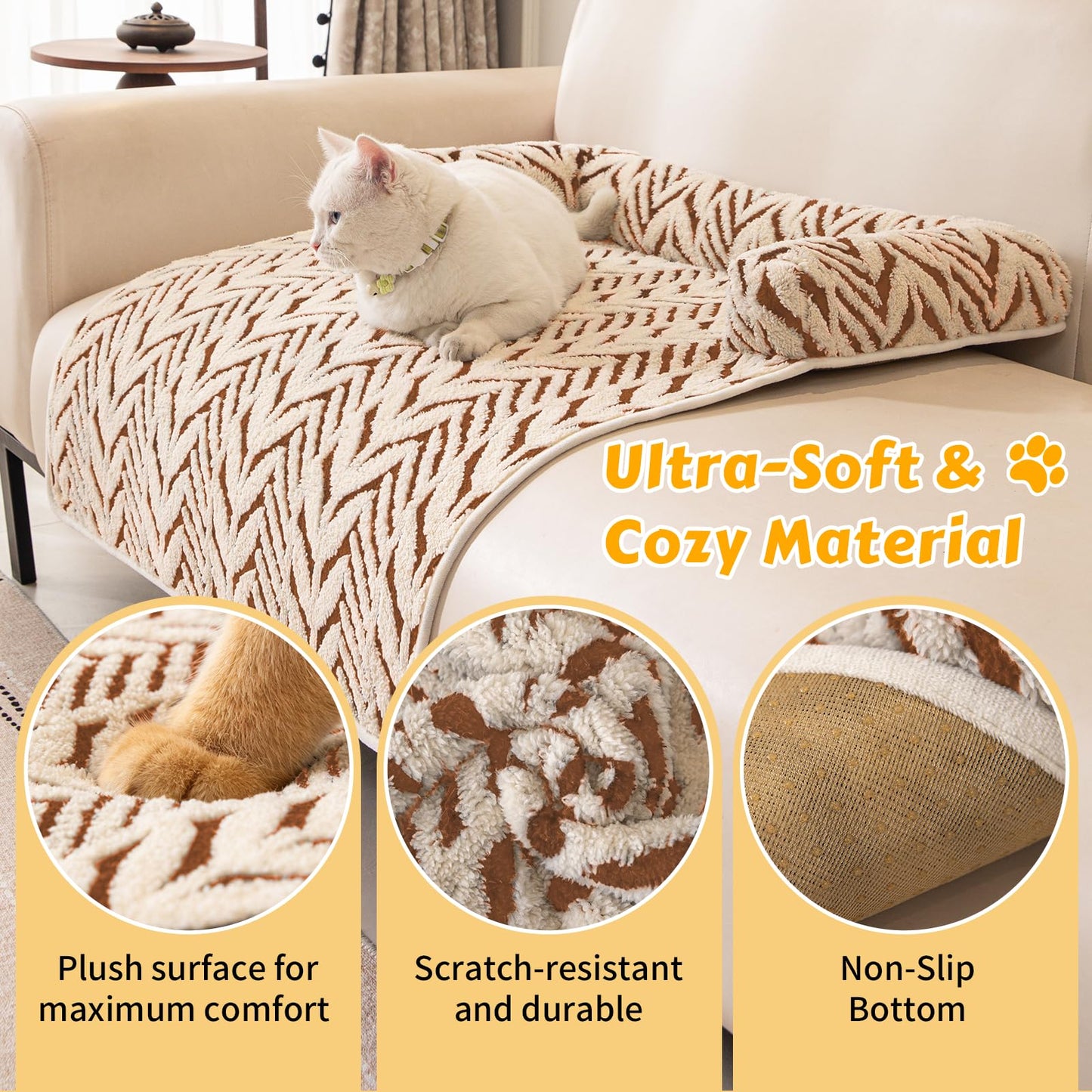 Calming Dog Bed Mats with Neck & Head Support, Soft Flannel Pet Couch Bed for Small and Medium Dogs & Cats, Pet Washable Couch Covers for Sofa