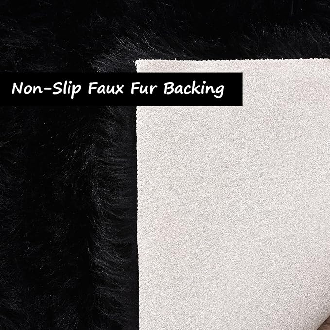 Goolela Black Round Rug 3ft Fluffy Fuzzy Sheepskin Rug Black Circle Faux Fur Rug for Bedroom Living Room Washable Décor