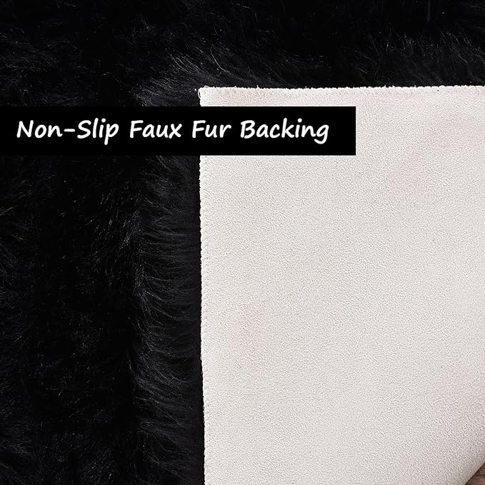 Goolela Black Area Rug 9x12 Fluffy Fuzzy Furry Rug for Living Room Bedroom Faux Sheepskin Fur Shaggy Soft Rectangle