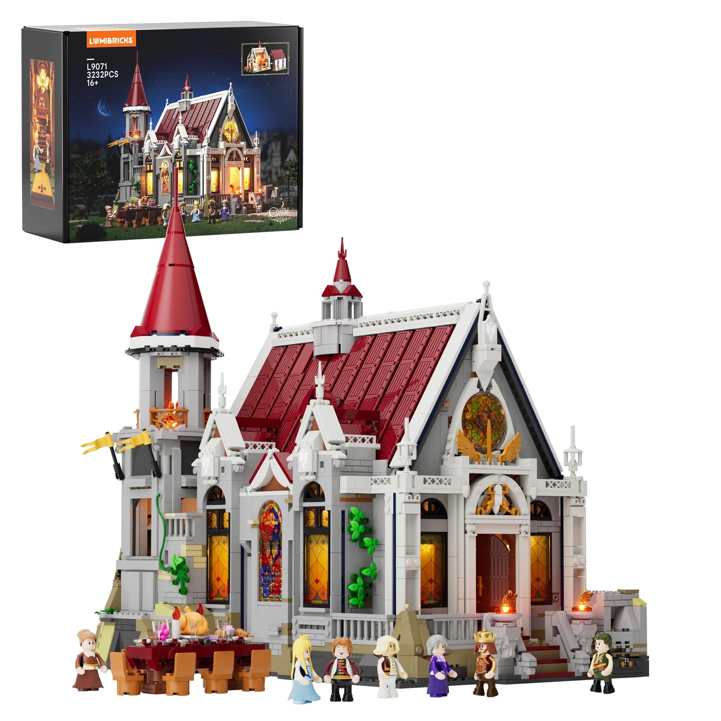 Lumibricks Medieval Castle Banquet Hall Lighting Building Bricks Set - Middle Ages City Town Modular Collection Display Kit with Minifigures 3232 Pcs for Adults & Teens