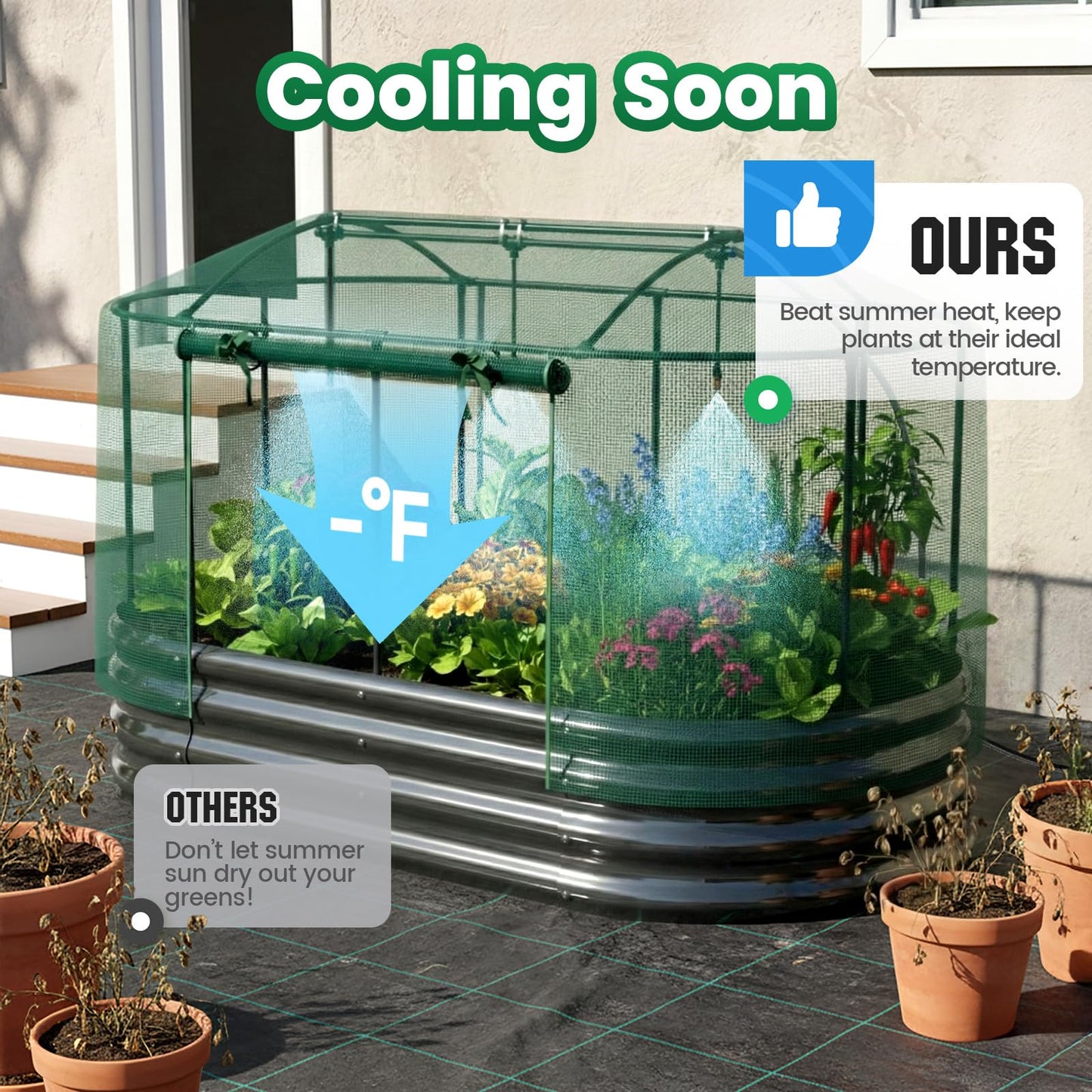 Quictent Galvanized Raised Garden Bed Kit with Self Watering System and Mesh Cover, Large Oval Metal Outdoor Planter Garden Boxes for Vegetables Herbs Flowers, 6x3x1Ft