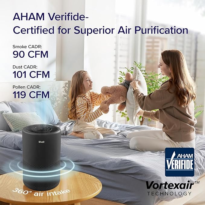 LEVOIT Air Purifier for Home Bedroom, Smart WiFi Alexa Control, Covers up to 916 ft², AHAM VERIFIDE, 3-in-1 Filter with HEPA Sleep Mode for Allergies, Pollutants, Smoke, Dust, Core 200S-P, Black