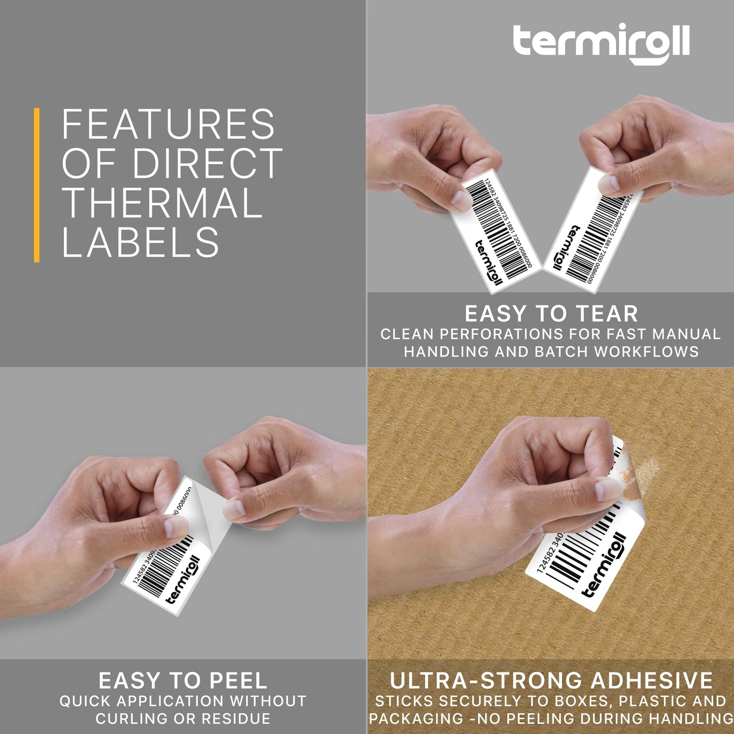 Termiroll 2x1 Thermal Labels – 10,000 Barcode & Address Labels/10 Rolls for Shipping, SKU & Inventory Stickers, Compatible with Rollo, Zebra, Munbyn, iDPRT & Direct Thermal Printers
