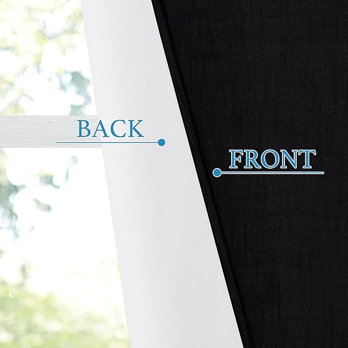 RYB HOME 100% Blackout Door Curtains, Linen Textured Privacy Shades for Classroom French/Nana Door Entrance Way, W 26 x L 69 inches, Textured Black, 1 Panel
