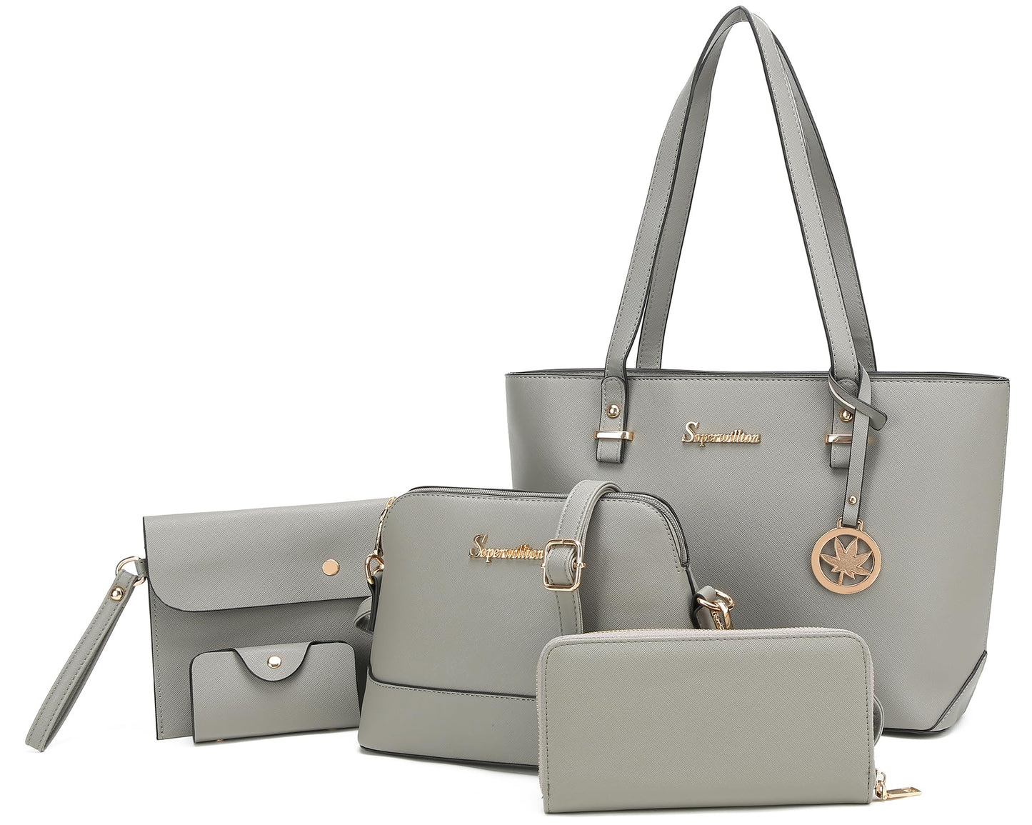 Soperwillton Handbags and Purses for Women Shoulder Tote Bags Top Handle Satchel Purse Set 5pcs