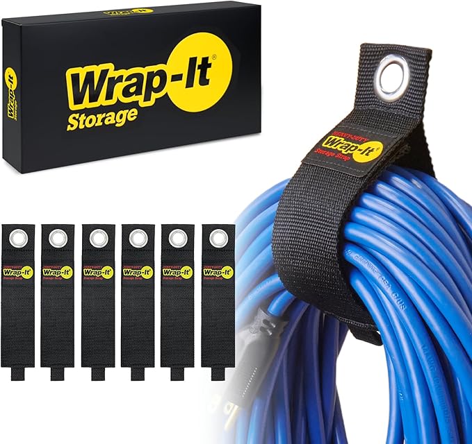 Heavy-Duty Wrap-It Storage Straps, 17-inch (6 Pack) - Extension Cord Organizer, Storage, Cord Straps, Cable Straps for Hoses, Rope, RV, Workshop, Boat, Tools, and Garage Wall Storage and Organization