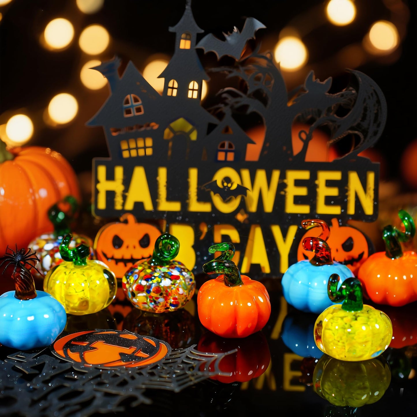 H&D HYALINE & DORA 4pcs Blown Glass Pumpkin Figurines Table Accent for Fall & Harvest, Mini Crystal Halloween Pumpkin Fall Decorations for Home Thanksgiving