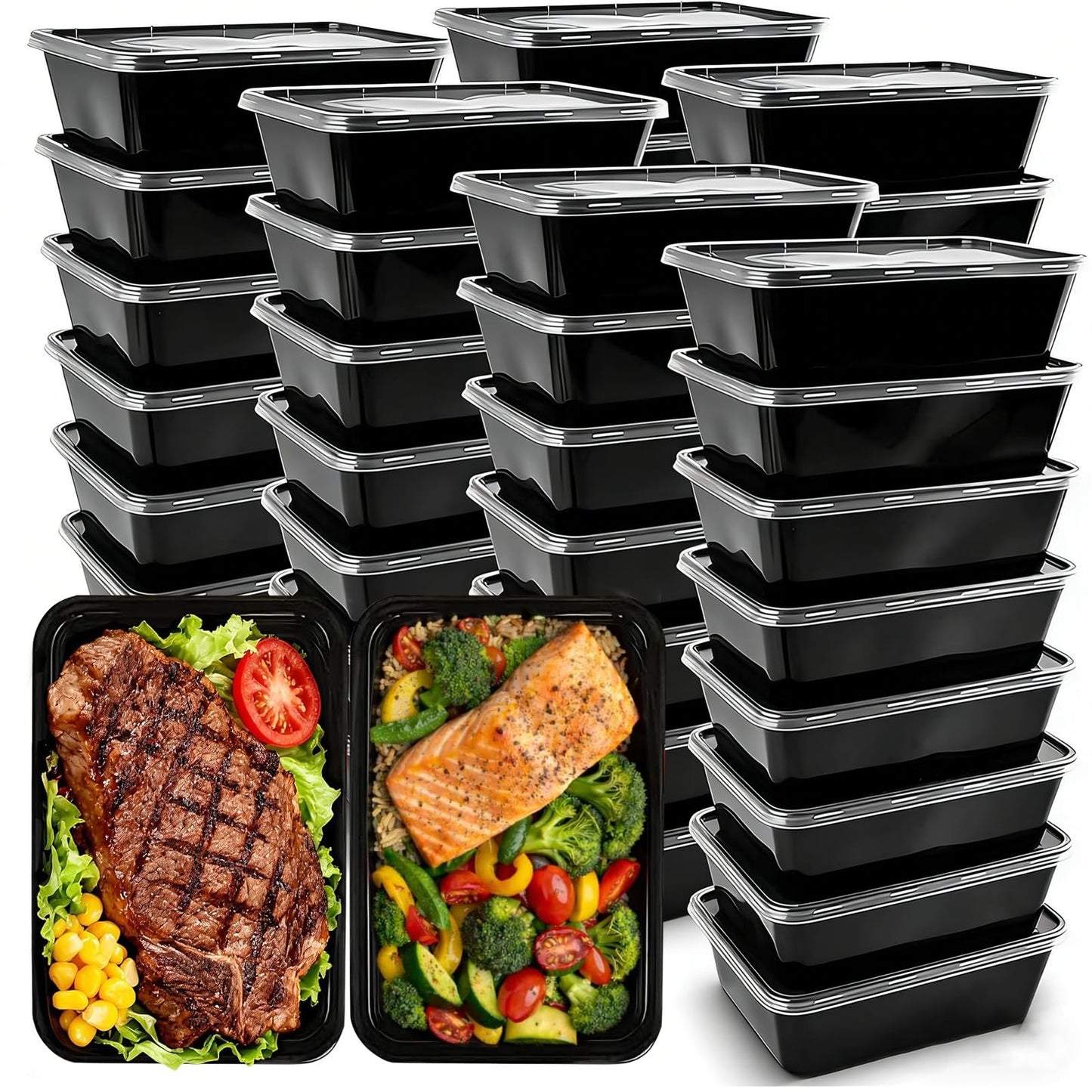 IUMÉ 50-Pack Meal Prep Containers, 26 OZ Microwavable Reusable Food Containers with Lids for Food Prepping, Disposable Lunch Boxes, Plastic Food Boxes- Stackable, Freezer Dishwasher Healthy