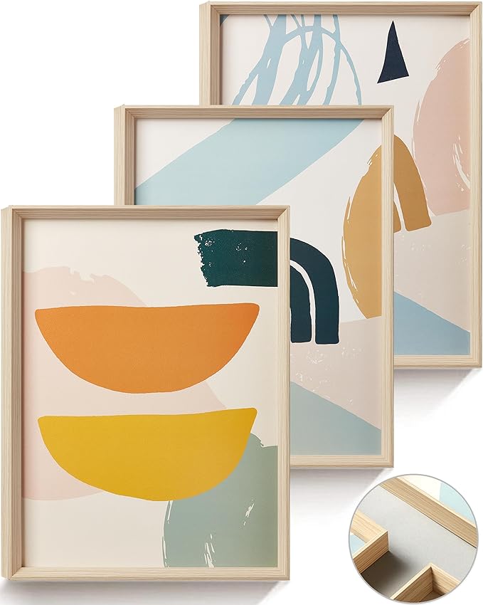 Framed Boho Wall Art for Bedroom,Abstract Canvas Wall Decor,12x16IN Minimalist High Framed Wood Design Prints for Living Room,Bathroom Set of 3