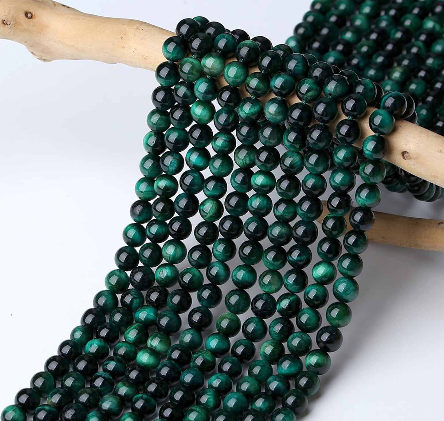 NUKAYAI Green Tiger Eye Beads - 60pcs Crystal Beads, 8mm Round Stones for Bracelet, Necklace & DIY Earrings