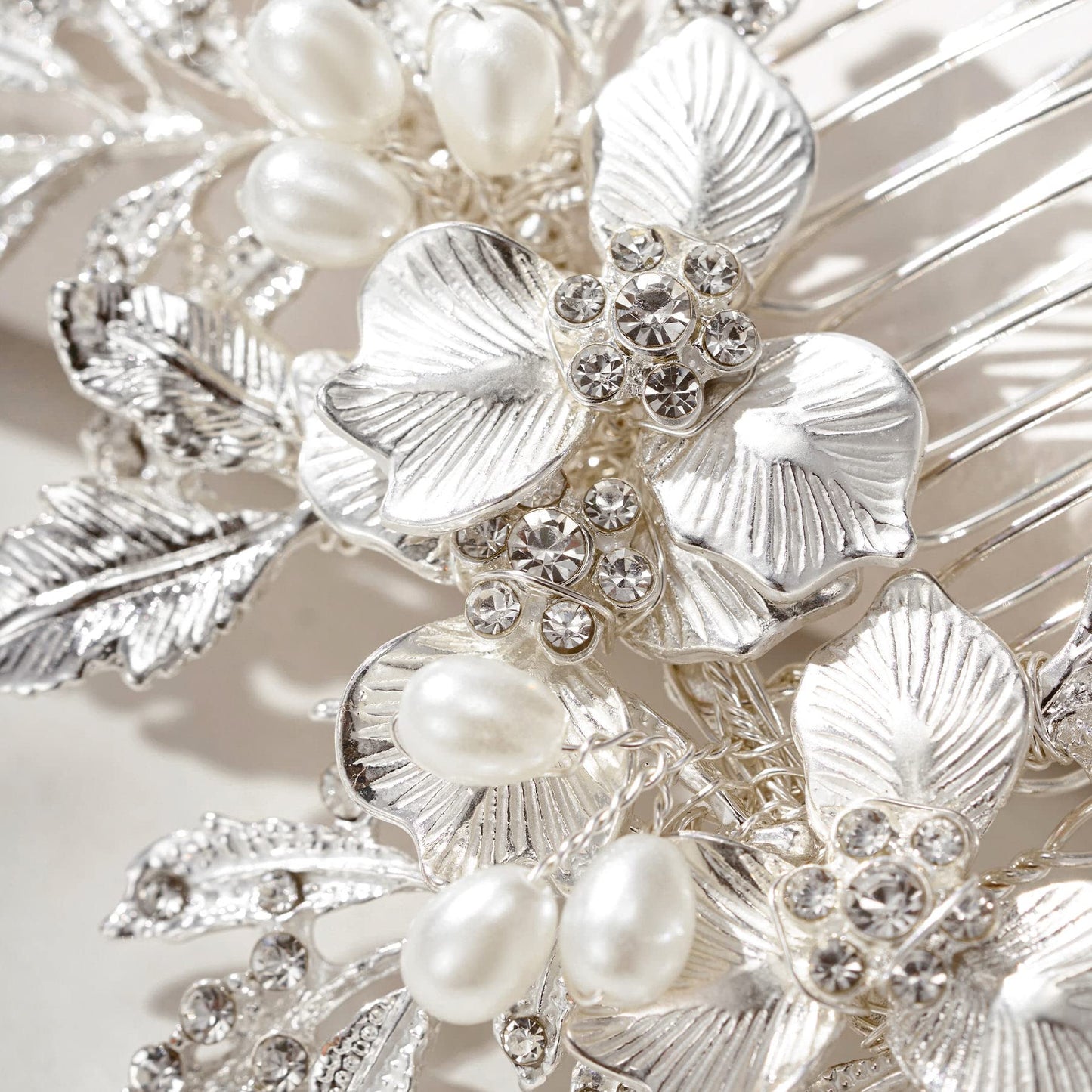 SWEETV Handmade Wedding Hair Comb Clip Rhinestone Bridal Hair Comb Piece, Hair Accessories for Brides Wedding, Silver