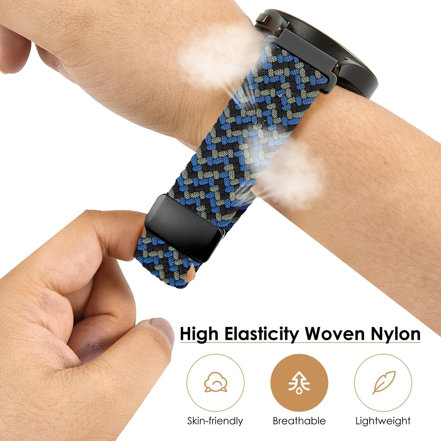 SIMYYO Nylon Magnetic Bands Quick Release Braided Nylon Watch Bands Stretchy Sport Replacement Strap for Men and Women 18mm 19mm 20mm 22mm