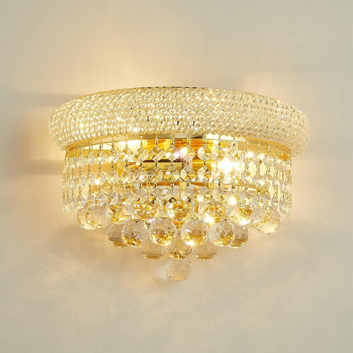 Empire Crystal Wall Sconces, Gold Wall Light Fixtures, Luxury Wall Lamp for Living Room Bedroom Bathroom Bedside Hallway Stairway