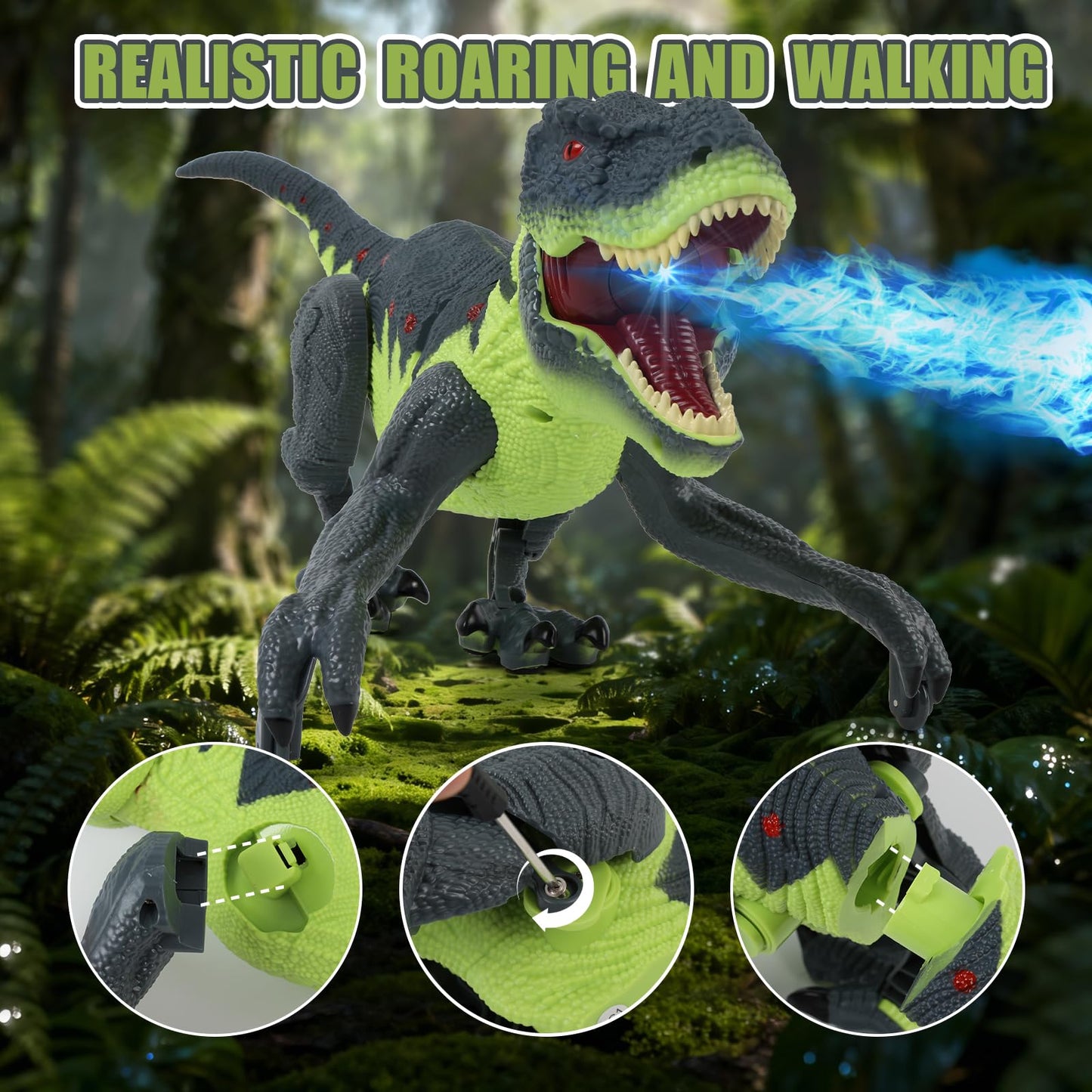 Gaitel Remote Control Walking Dinosaur for Kids - Best Birthday Gift for Boys 3-5, 5-7, 8-12 Years Old, 2.4GHz Interactive Dino Toy with Roaring, Lights and Spray