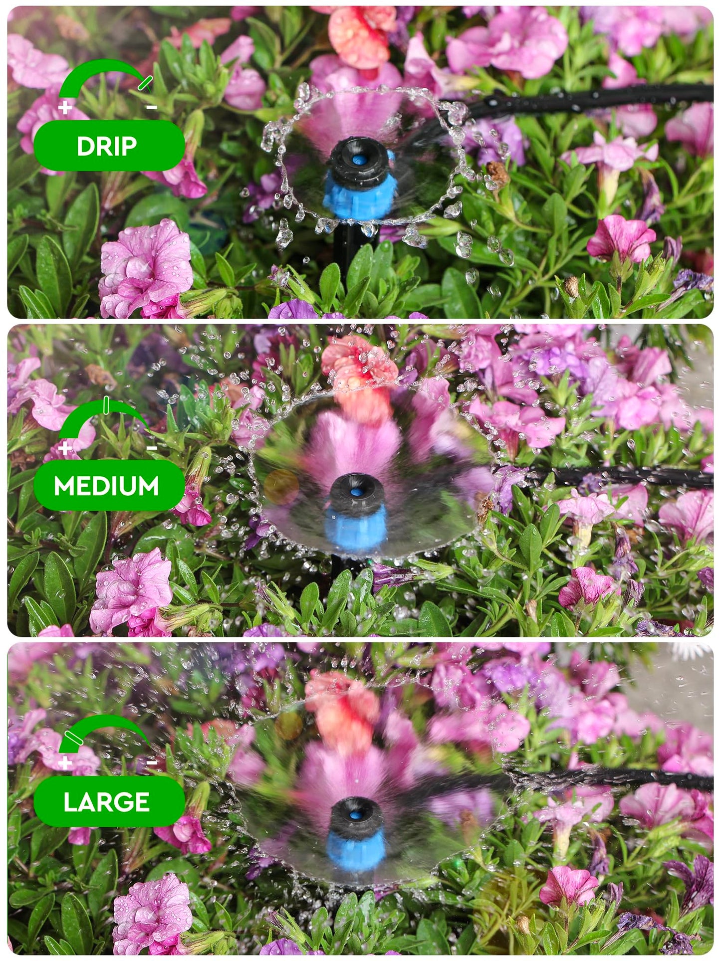 Landtouch 72Pack Drip Irrigation Parts, Quick Connect 1/4" Adjustable 360° Emitter Sprinklers with 6" Stake, Easy-Clean for Garden & Farm Irrigation Systems