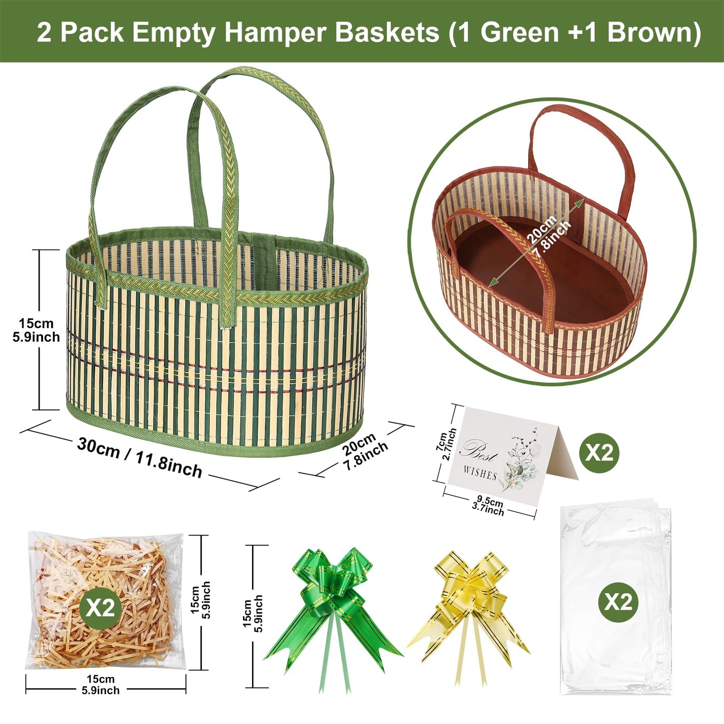 Gift Baskets Empty Hamper Basket 2 Color Gift Box DIY Gift Hamper Sets with 2 Bags,2 Bows ,2 Greeting Card and Raffia Birthday Present,Easter, Christmas , Graduations, Wedding Thanksgiving Gift Kit