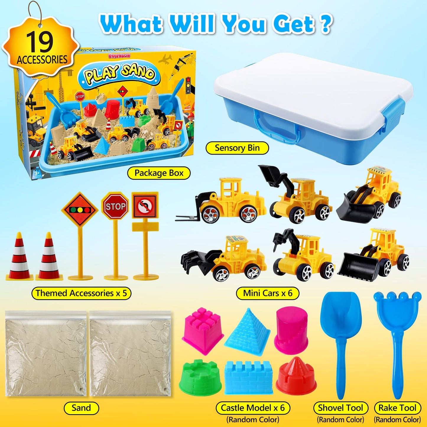 Sensory Bin, Construction Kit with Sensory Sand, Play Sand Pretend Play Beach Toy, Sandbox for Girls and Boys