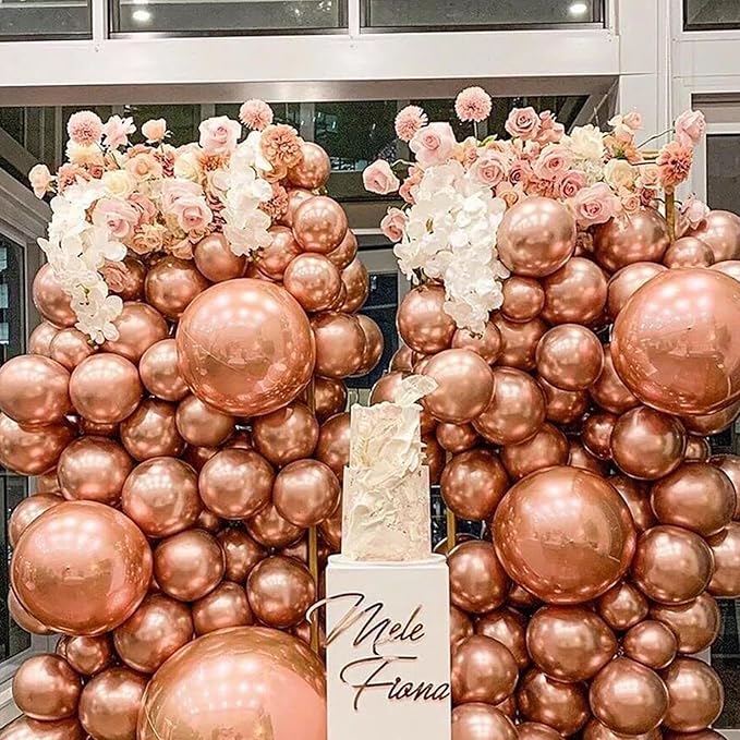 412pcs Metallic Rose Gold Balloon Garland Arch Kit 18 12 10 5 Inch Different Sizes Latex Chrome Balloons for Baby Shower Birthday Graduation Wedding Anniversary Party Decoration